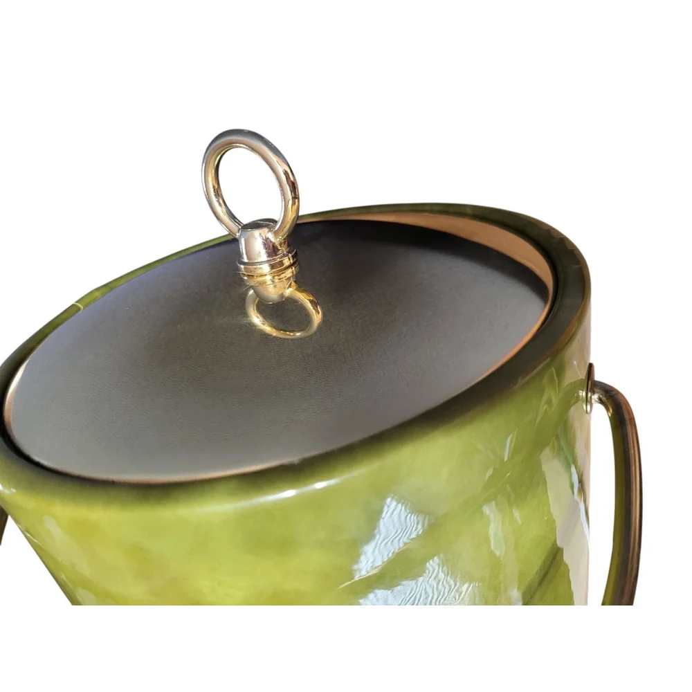 Vintage Ice Bucket padded vinyl green Tortoise MCM 70s Retro